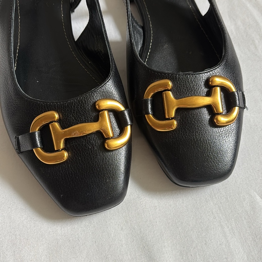 Boden sling back square toe mules with gold horsebit hardware - Picture 2 of 8